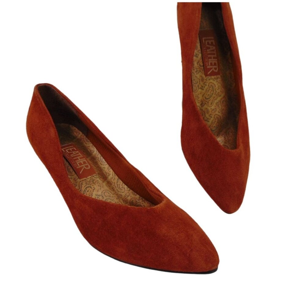 Vintage Women's 90s Leather Collection Brown Suede Pumps Size 10 Shoes Preppy - Picture 2 of 14